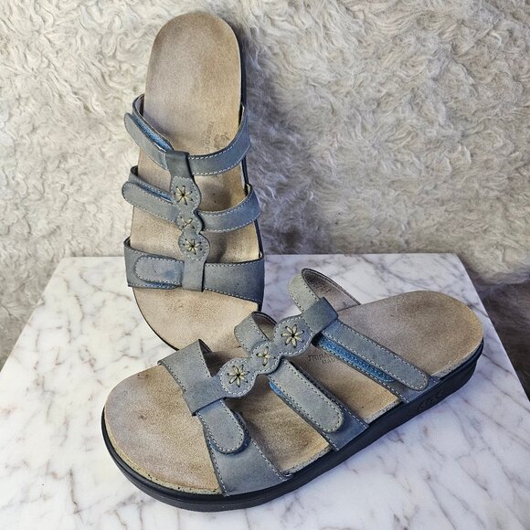 SAS Women’s Blue Leather Slides Slip On Wedge Sandals Size 6.5M - Picture 1 of 7
